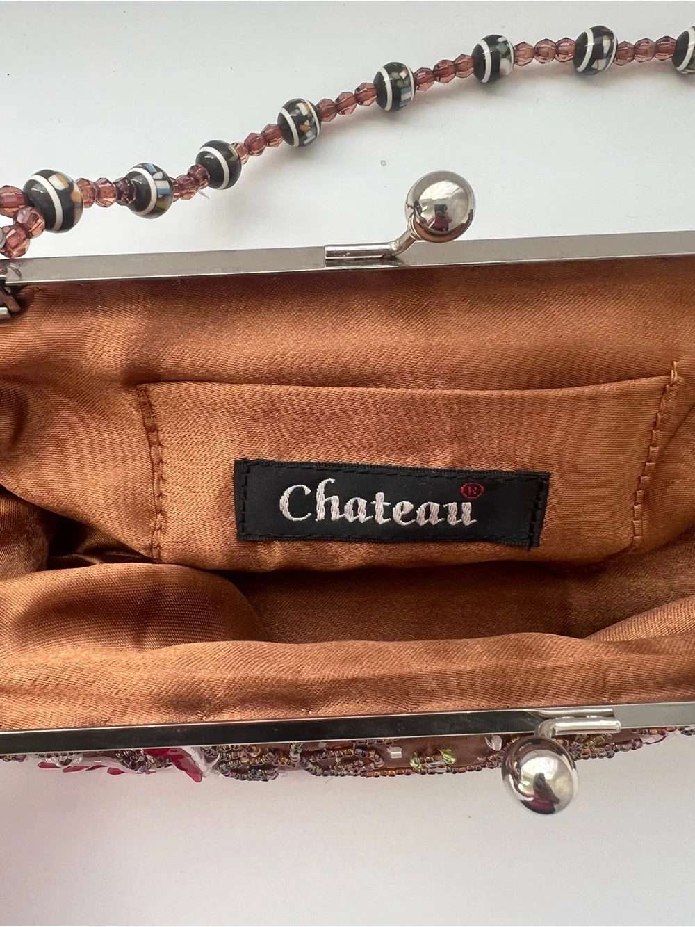 Vintage Chateau Satin Beaded Bag
